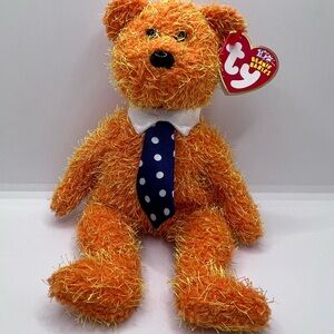 Ty Beanie Baby Pappa Orange Bear With Blue Necktie 2002 With Tags